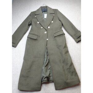 Express Womens Jacket Large Green Olive Trench Coat Wool Blend NEW